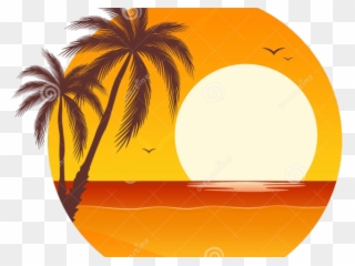 Eiland Clipart Paradise - Sunset Palm Tree Drawing - Png Download