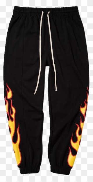 Side Flame Jogger Pants - Mens Fire Print Pants Clipart