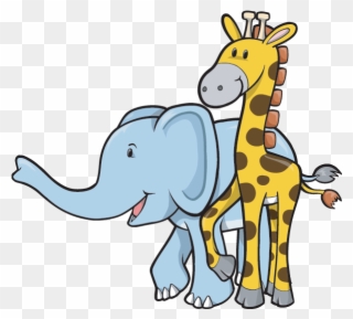 Clipart Giraffe Elephant - Giraffe And Elephant Cartoon - Png Download