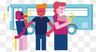 People Using Sensors Near A Bus - Illustration Clipart
