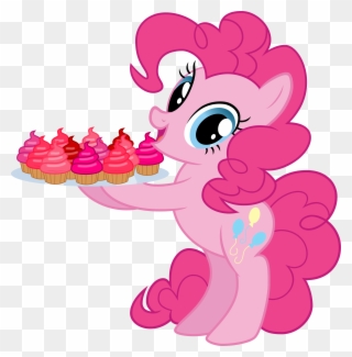 Pony, Safe, Simple Background, Smiling, Solo, Standing, - Mlp Pinkie Holding Cupcakes Clipart