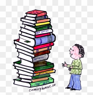 Preschooler Looking At A Tall Stack Of Books - Allusion Clipart Example - Png Download