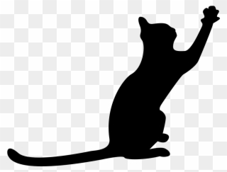 Cat Black Silhouette With Extended Tail And One Paw - Cat Paw Black Png Clipart