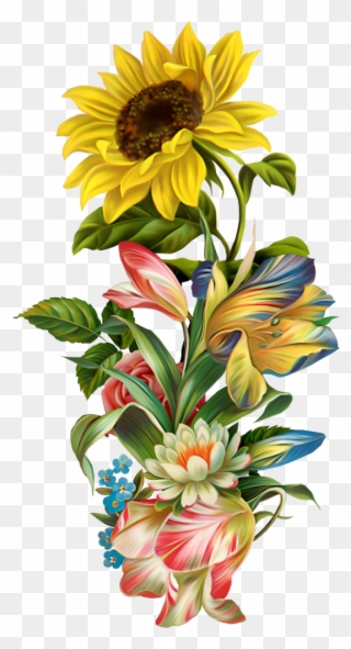 Victorian Flowers, Bunt, Sunflower Art, Sunflower Clipart, - Poema Con Palabra Girasol - Png Download