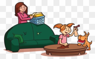 Mom And Daughter Doing Chores - Doing Chores Cartoon Png Clipart