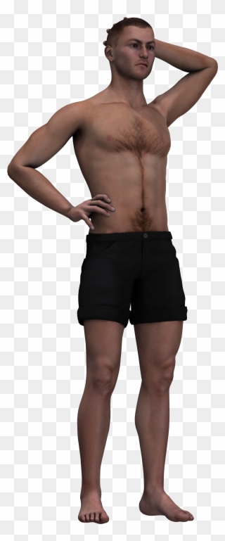 Man In Shorts And With A Naked Torso - Standing Clipart