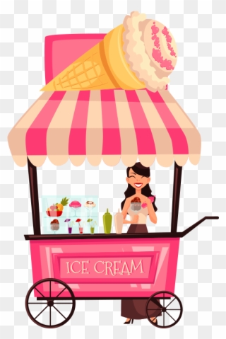 卡通食品路边摊外卖车冰激凌- Ice Cream Selling Cart - Cartoon Drawing Ice Cream Car Clipart