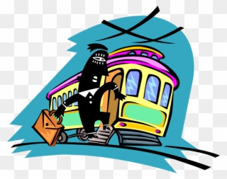 Vector Illustration Of Businessman Person Exiting Streetcar Clipart
