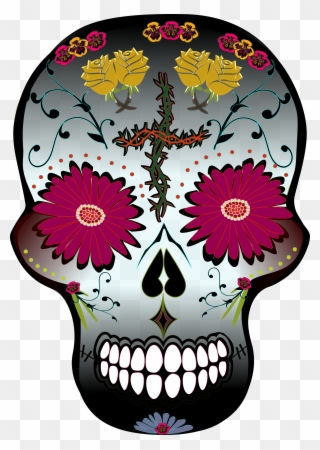 Day Of The Dead Traditional Flower Skull - Skull Clipart