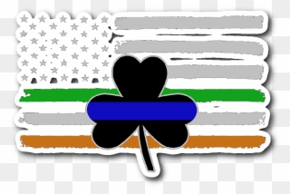 Thin Blue Line Shamrock & Irish Flag Sticker Decal Clipart