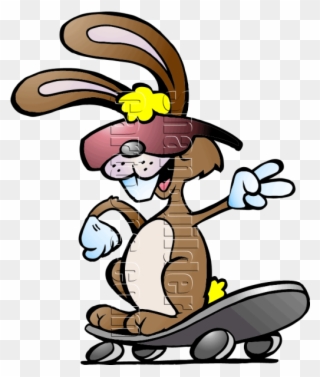 Rabbit Riding Skate Board Mascot Logo - Easter Bunny Skateboard Clipart