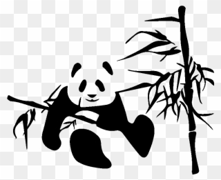Sticker Panda Sur Un Bambou Ambiance Sticker Kc10754 - Panda In Bamboo Vinyl Wall Decal (black) Clipart
