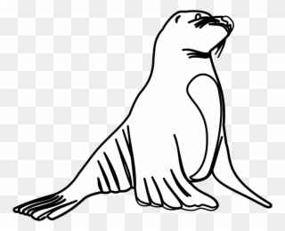 Cartoon Of An Outlined Cute Sea Lion Royalty Free Vector - Sea Lion White And Black Clipart