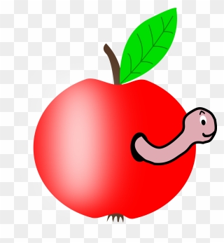 Apple Red With A Green Leaf With Funny Worm - Apple With A Worm Clipart