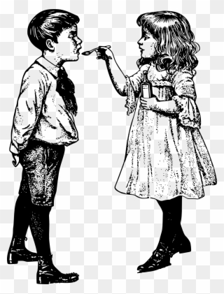 Girl Give Medicine To Boy Clipart