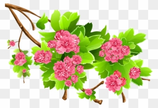 Pig Clip Art - Green And Pink Flowers Background - Png Download