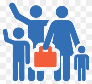 Blaues Icon Einer Familie Mit Orangenem Koffer - Deposita La Basura En Su Lugar Clipart