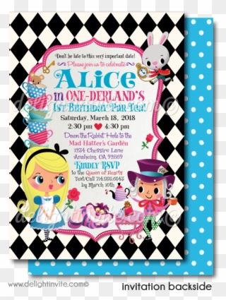 Alice In Onederland 1st Birthday Tea Party Invitations - Alicia En El Pais De Las Maravillas Tarjetas De Invitacion Clipart