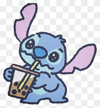 Stitch Cute Watercolor Handpainted Disney Bubbletea - Cartoon Clipart