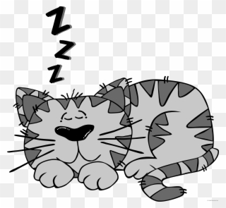 Cartoon Cat Animal Free Black White Clipart Images - Clip Art Sleeping Animals - Png Download