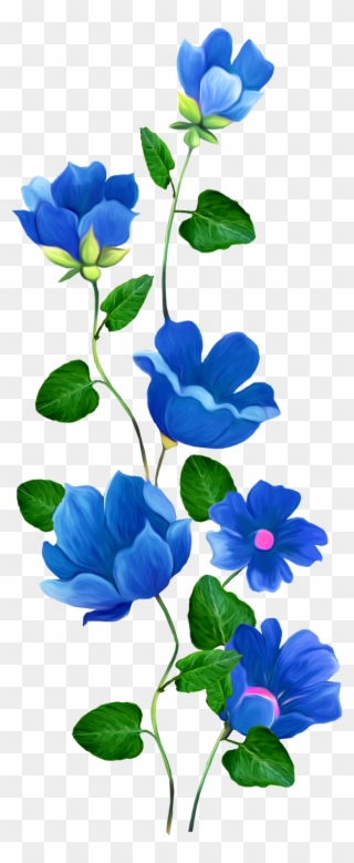 Flower Rose Blue Pin Clip Art - Blue Flower Border Transparent - Png Download