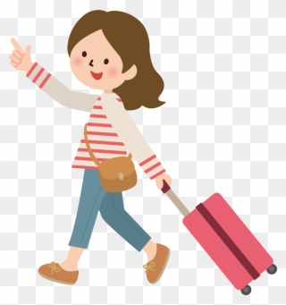 Pull-over Jean Clipart Dessins Gratuits - Cartoon Girl With Suitcase - Png Download