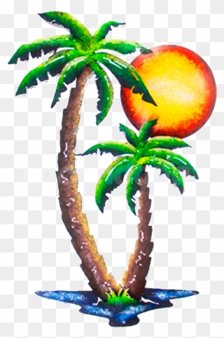 Palm And Sun Decorative - Illustration Clipart