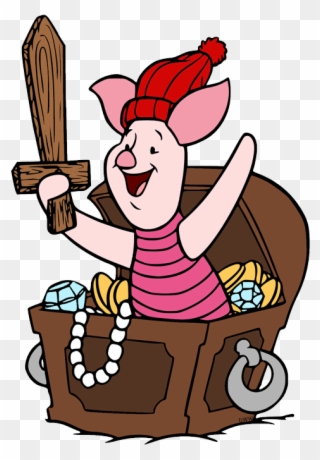 Piglet In Treasure Chest - Pirate Coloring Pages Clipart
