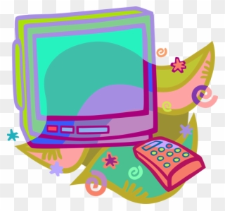 Vector Illustration Of Color Television With Remote Clipart