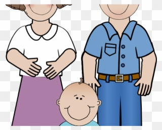 Little Girl Clipart Parent - Family Of 3 Cartoon - Png Download