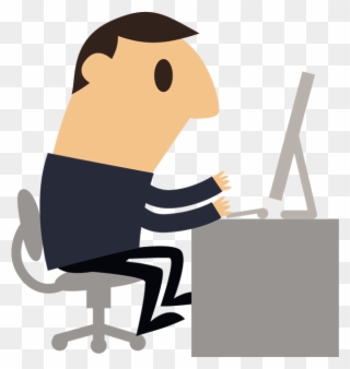 Cartoon Business Man Working With Computer - Cartoon Man At Computer Clipart