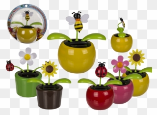 Movable Flowers & Insects In Plastic Pot With Solar - Floral Design Clipart