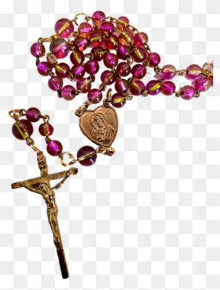 Rosary Pink With Gold Mary And Jesus Heart - Christian Cross Clipart