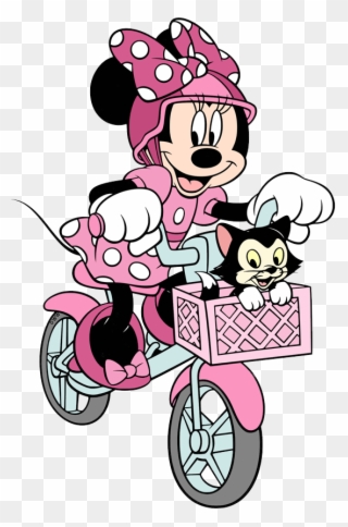 New Minnie Riding Her Bicycle With Figaro - Mini Mouse Para Colorear Clipart