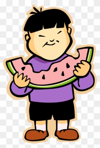 Asian Boy Eats - Eating Watermelon Png Clipart