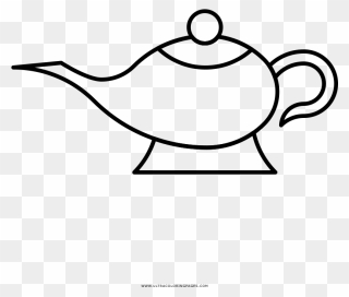 Genie Lamp Coloring Page - Aladdin Lamp Outline Clipart