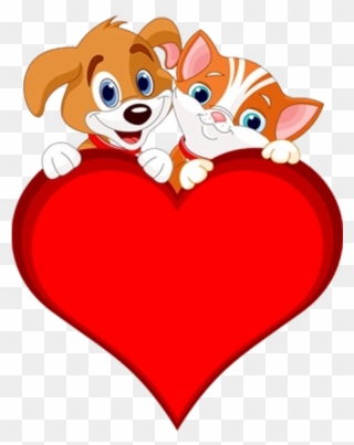 Cat And Dog Clip Art - Cat And Dog With Heart - Png Download
