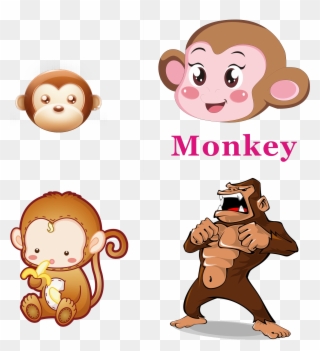 Banana Clipart Gorilla - Baby Cute Cartoon Monkey - Png Download