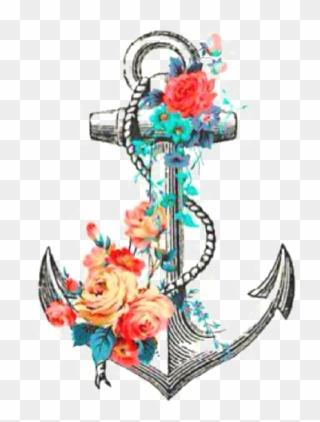 Tattoo Drawing Flower Anchor Rose Free Photo Png - Anchor And Flowers Watercolor Clipart