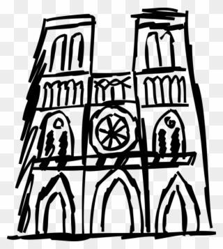 Vector Illustration Of Notre-dame Medieval Catholic - Notre Dame Line Drawing Clipart