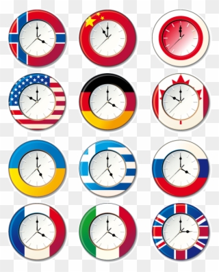 Time Change - Clocks Of Different Countries Clipart