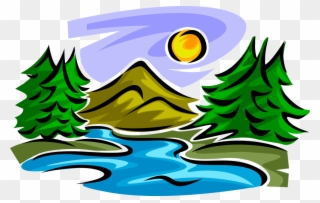 Mountain Stream With Trees Clipart Download - Mountain And River Clip Art - Png Download