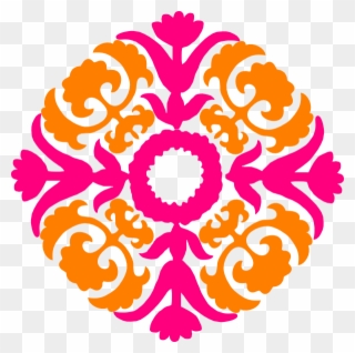 Damask Pink Orange Clip - Desain Floral Islam Png Transparent Png