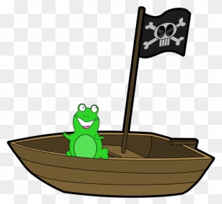 Boat, Frog, Smiling, Green, Pirate, Flag, Skull - Frog On A Boat Clipart