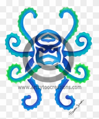 Tribal Octopus Hand-drawn Original Colored Pencil Artwork - Emblem Clipart
