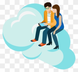 Man Showing Woman Tablet Pc On Cloud - Stock Illustration Clipart
