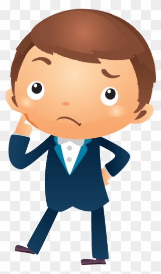 Cartoon Businessman Thinking With Hand Pointing Near - Boy Thinking Cartoon Png Clipart