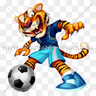 Kick Production Ready Artwork For T Shirt - Cartoon Tiger Playing Sports Clipart