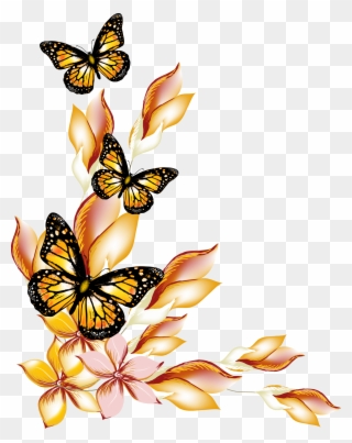 Flower Flowers And Butterflies - Border Design Flower And Butterfly Clipart