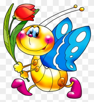 Cartoon Filii Clipart - Butterfly With Tulips Sticker - Png Download